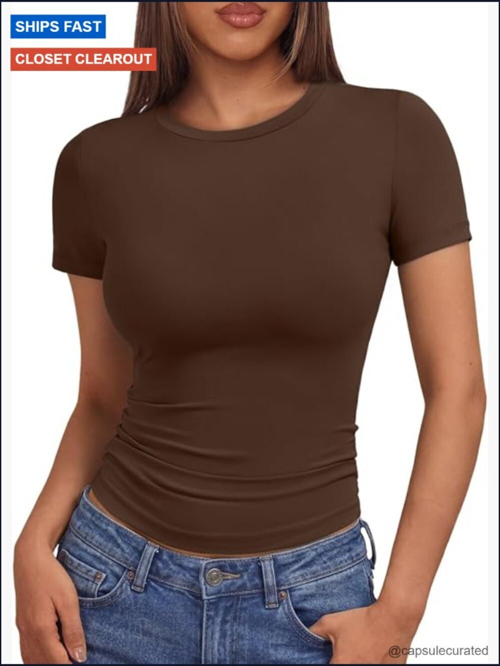 Crew Neck Short Sleeve Slim Fit T-Shirt | Soft Stretchy Basic Crop Top